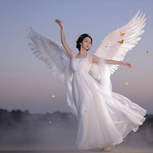 Ethereal Woman with Wings and Butterflies
