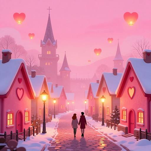 Romantic Valentine's Day Village Scene