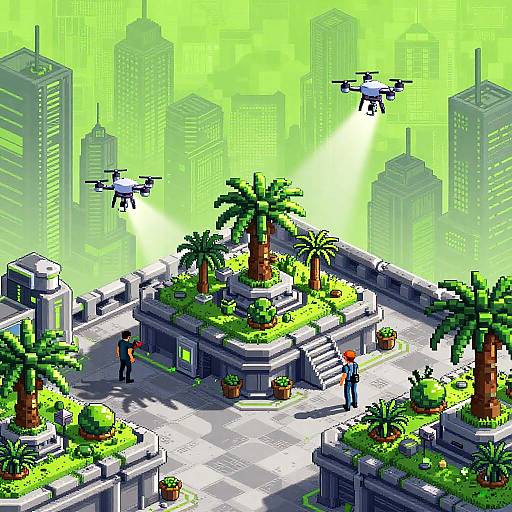 Pixel Art Cyberpunk Rooftop Garden