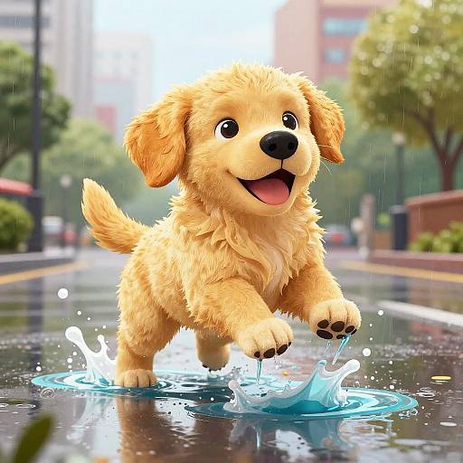 Playful Golden Retriever Puppy Cartoon