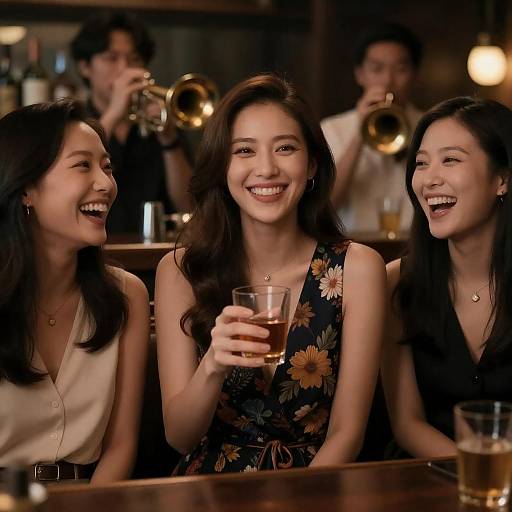 Joyful Moments in a Dimly Lit Bar