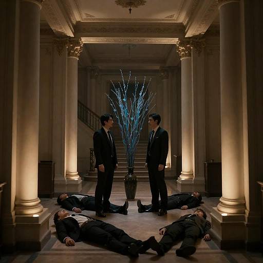 Suspenseful Scene in Ornate Hallway