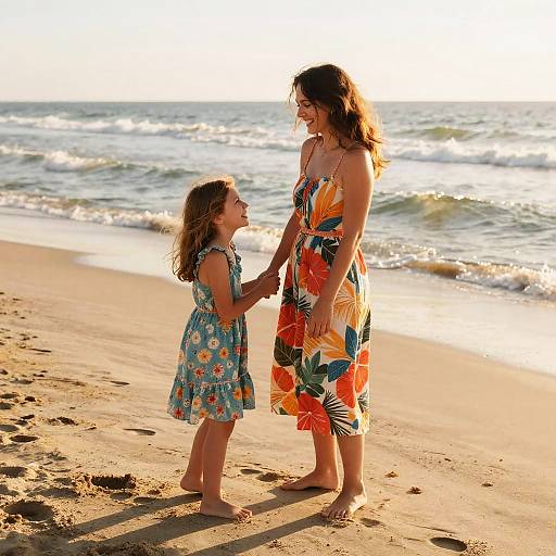 Mother Daughter Beach Golden Hour
