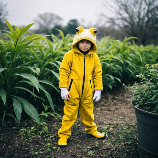 Child in Yellow Toad Costume Outdoors