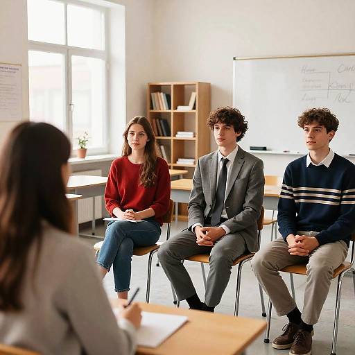 Row of Students in Sunlit Classroom