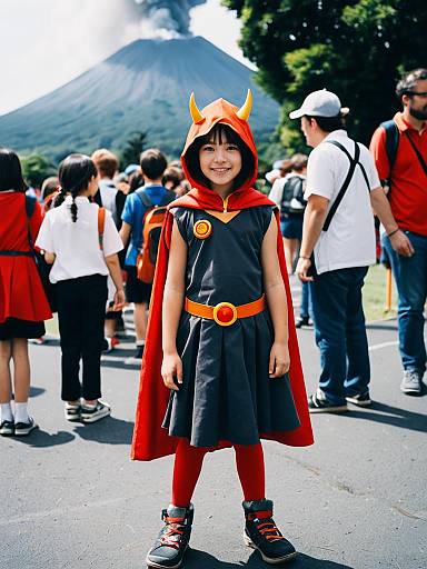 Child in Volcano Costume at School Event