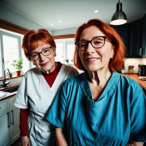 Two Red-Haired Women in Medical Scrubs in Kitchen