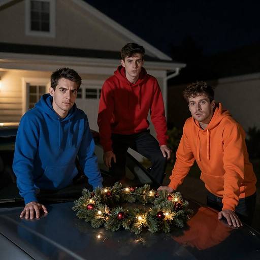 Dramatic Nighttime Scene with Hooded Figures