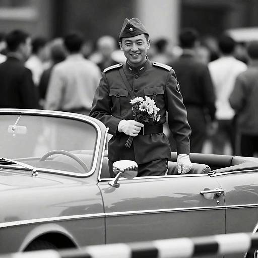 Vintage Military Man in Classic Car