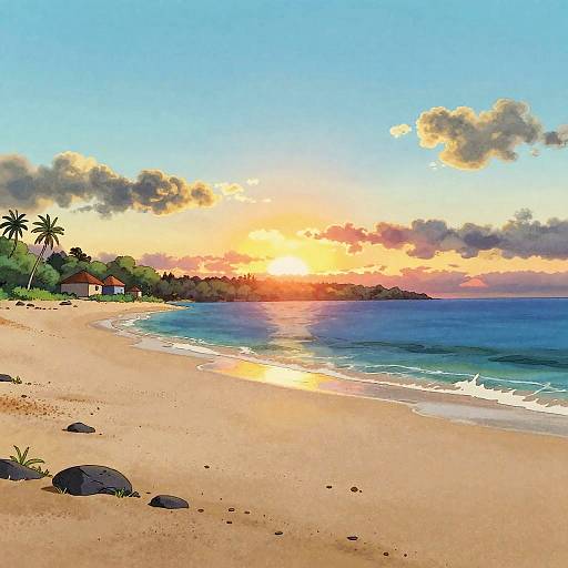 Wholesome Galápagos Beach Sunset Scene