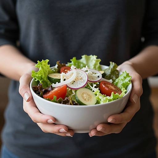 Close-Up Woman Holding Salad Bowl