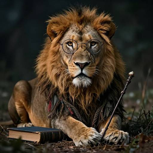 Mystical Lion with Glasses and Wand