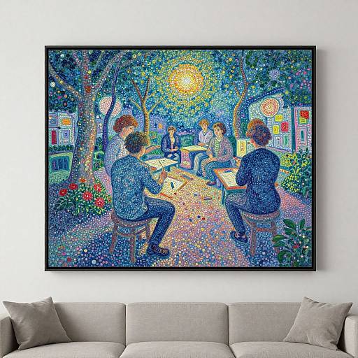 Hyperrealistic Pointillism Living Room Art