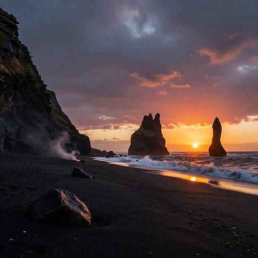Surreal Black Sand Volcanic Sunset