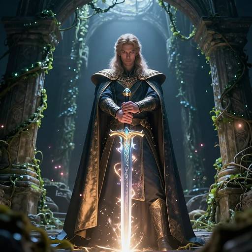 Regal Warrior in Mystic Ancient Ruins