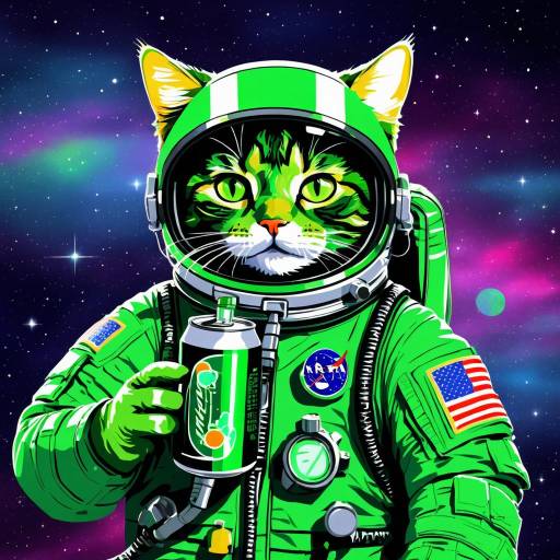 Astronaut Cat Drinking Radioactive Soda