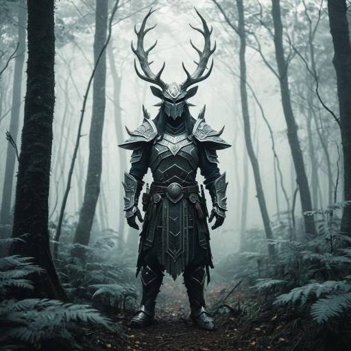 Ethereal Forest Guardian in Foggy Woodland
