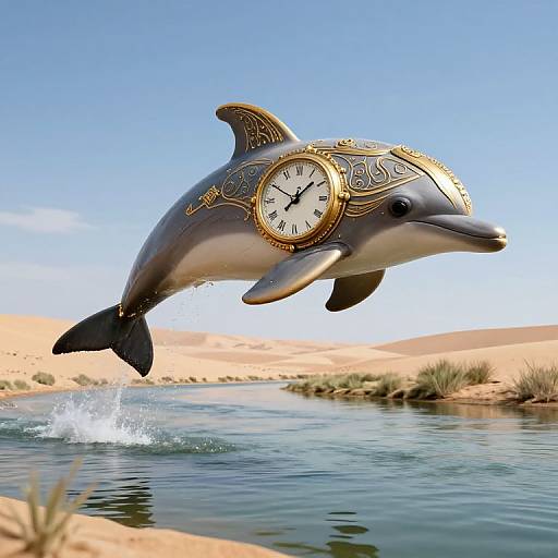 Clockwork Dolphin Over Desert River