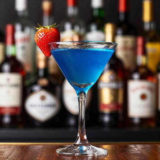 Blue Cocktail with Strawberry Garnish