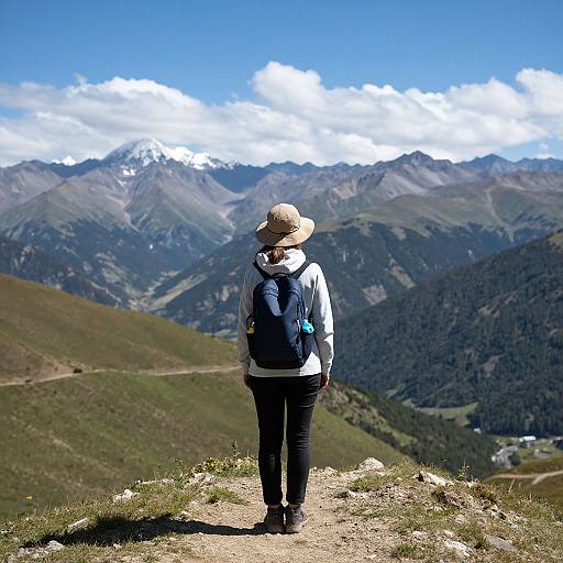 Woman Gazing at Mountain Landscape