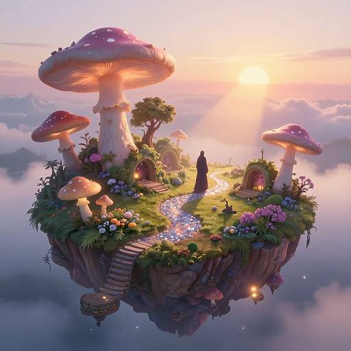 Dreamlike Floating Island with Luminescent Mushrooms
