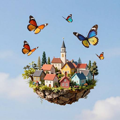 Whimsical Village Between Sky and Earth