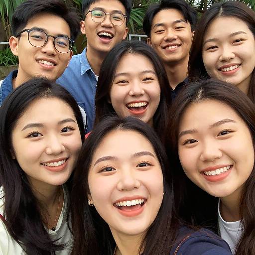 Candid Joyful Group Selfie Outdoors