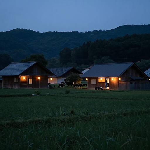 Peaceful Rural Village at Dusk
