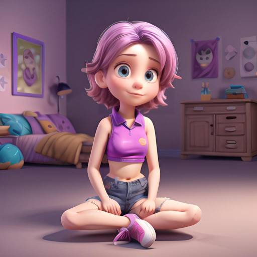 Girl with Pink Hair in Purple Outfit Sitting Outdoors