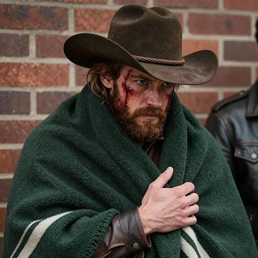 Rugged Cowboy Wrapped in Blanket