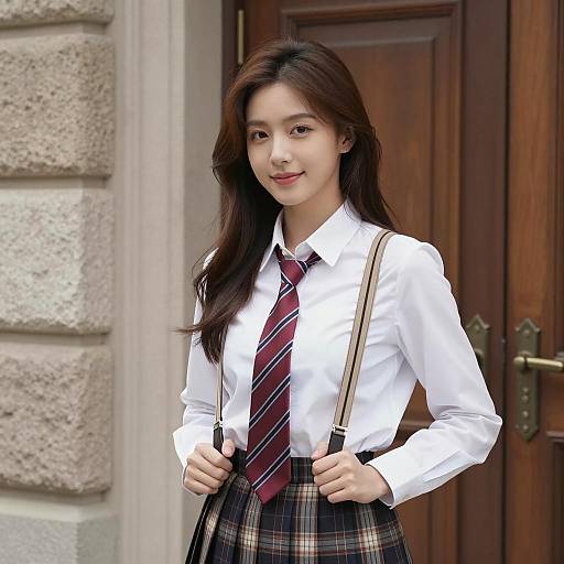 Smiling Asian Woman by Stone Wall