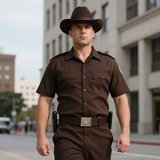 Confident Man in Brown Uniform