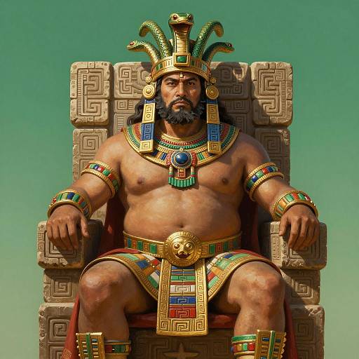 Aztec Warrior King on Stone Throne