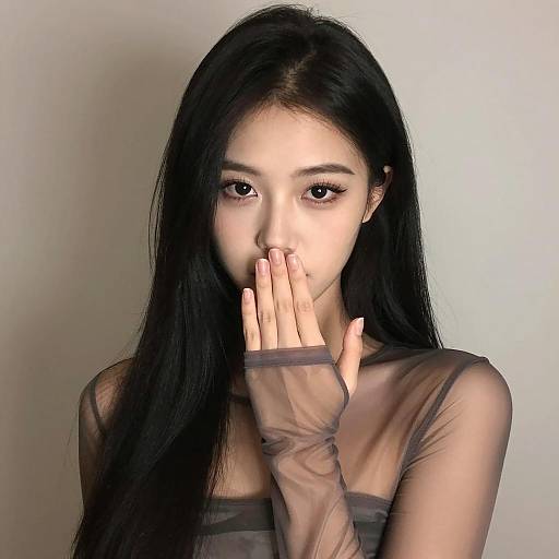 Portrait of Asian Woman with Long Black Hair