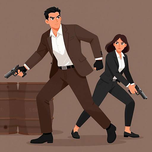 Dynamic Action Scene with Gun-Wielding Duo