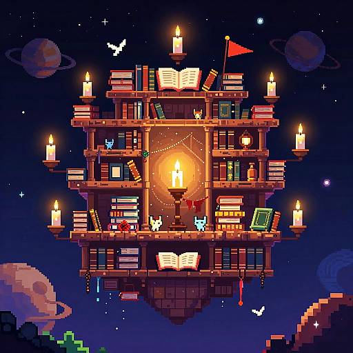 Pixel Art Mystical Floating Library