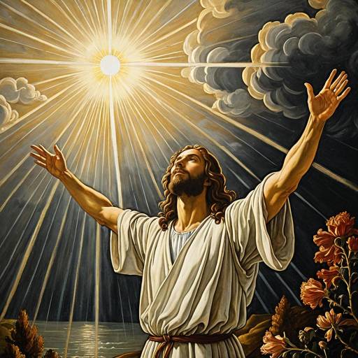 Renaissance Style Jesus with Open Arms and Radiant Light