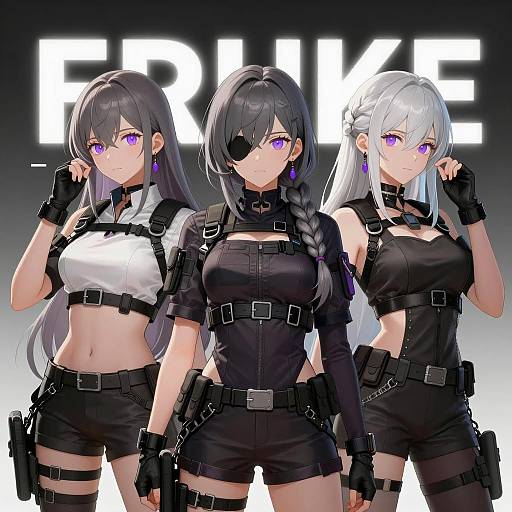 Three Tactical Female Characters with Purple Eyes