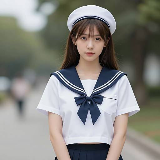 Realistic Woman in Sailor School Uniform