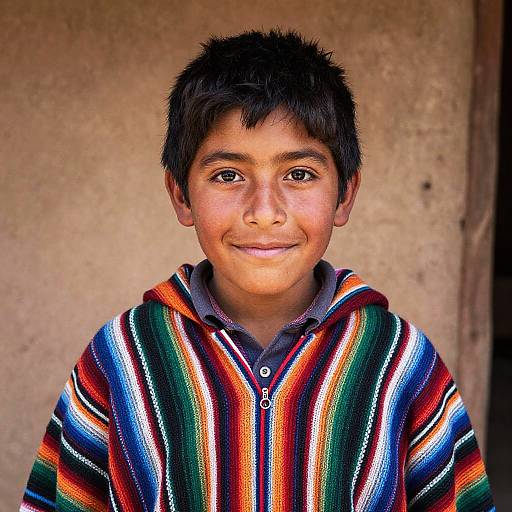 Young Mexican Boy in Colorful Poncho