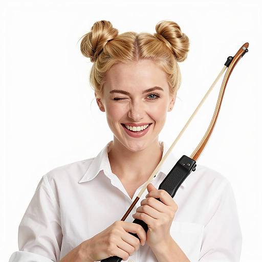 Blonde Woman with Bow and Braided Buns