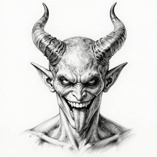 Detailed Black-and-White Demon Portrait