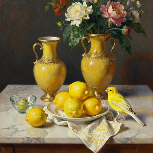 Gouache Still Life with Yellow Vases