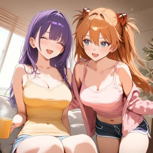 Vibrant Girls Enjoying Indoors Together