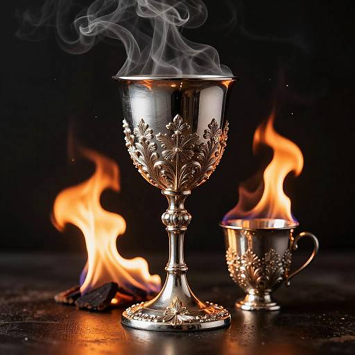 Realistic Still Life with Chalice and Fire