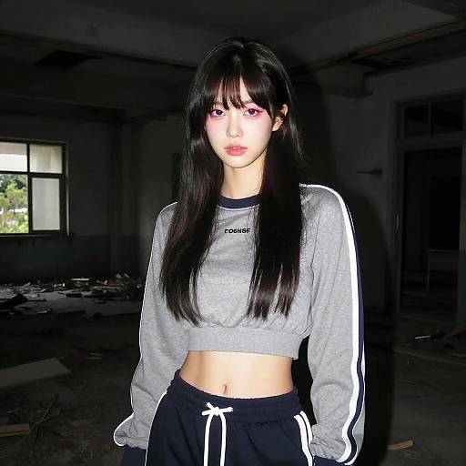 Girl in Abandoned Building at Night