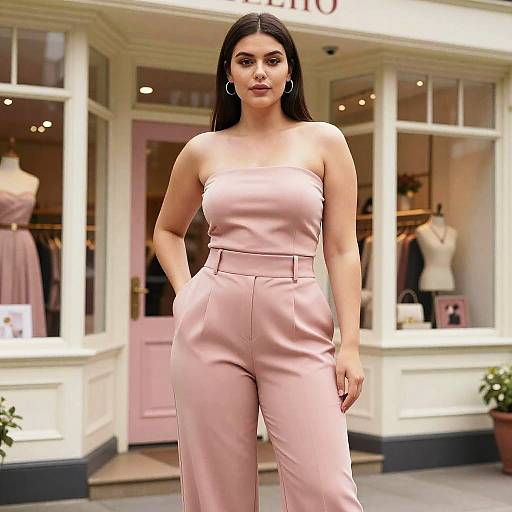 Curvy Woman in Chic Rose Pink Outfit