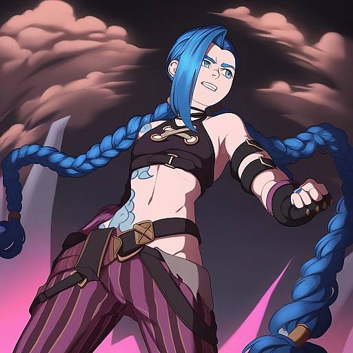 Illustration of Arcane jinx, league of legends in the style of Mefomefo