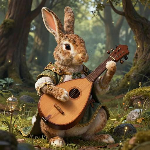 Whimsical Rabbit Bard in Medieval Forest