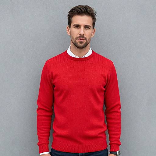 Man in Red Tennis Sweater Pose